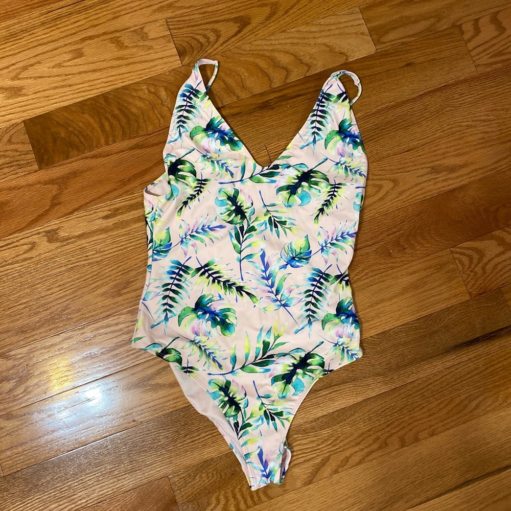 light pink floral one piece swim suit